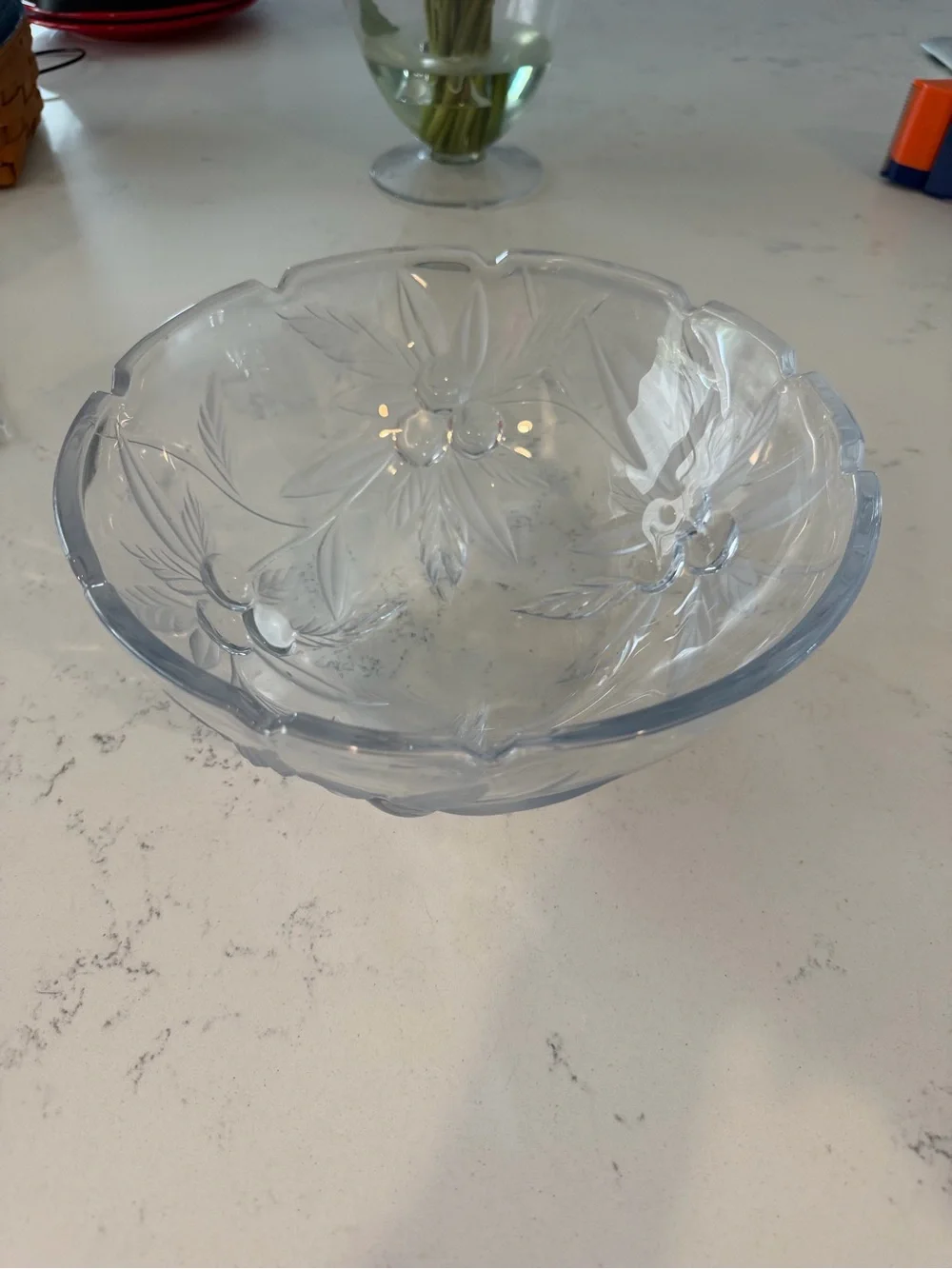 Vintage Pressed Clear Glass Cherry 🍒 Serving Bowl - Home Dining